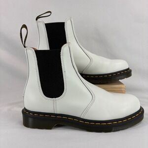 Dr. Martens 2976 YS Chelsea Boots Unisex US W 9 M 8 White Leather Yellow Stitch